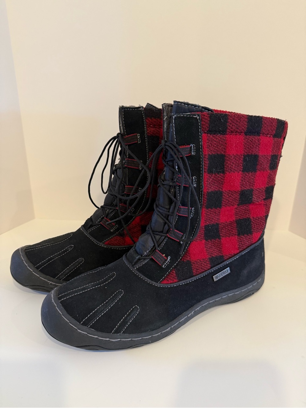 Woolrich Buffalo Plaid Waterproof Winter Snow Boots Faux Fur Lace-Up Women’s 10